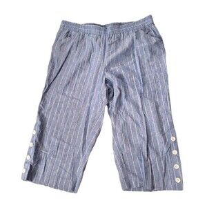 Avenue Blue & White Stripe Linen Wide Leg Crop Size 18/20 Coastal Grandma